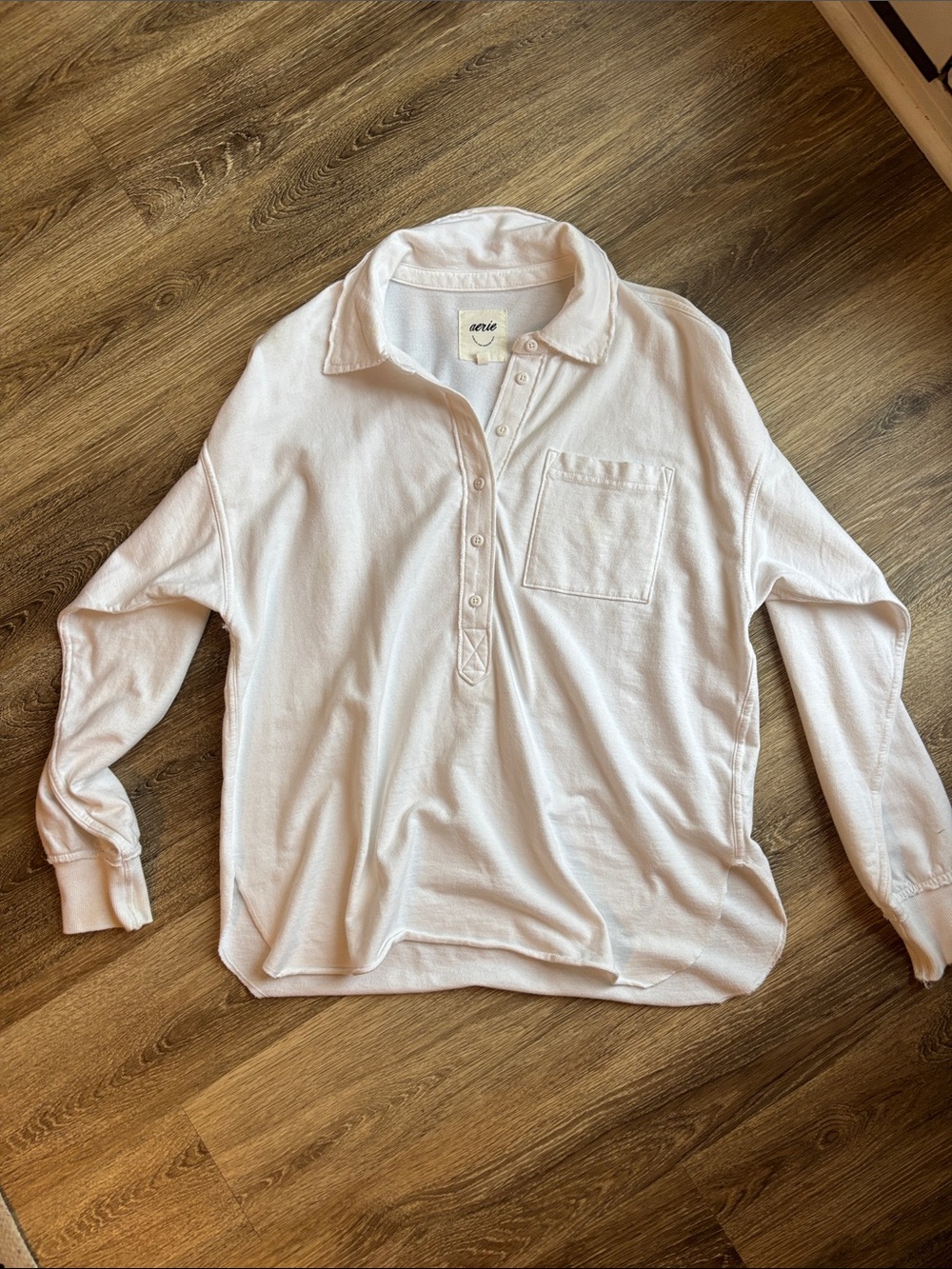 Aerie Men's Long-Sleeve Pink Henley Shirt